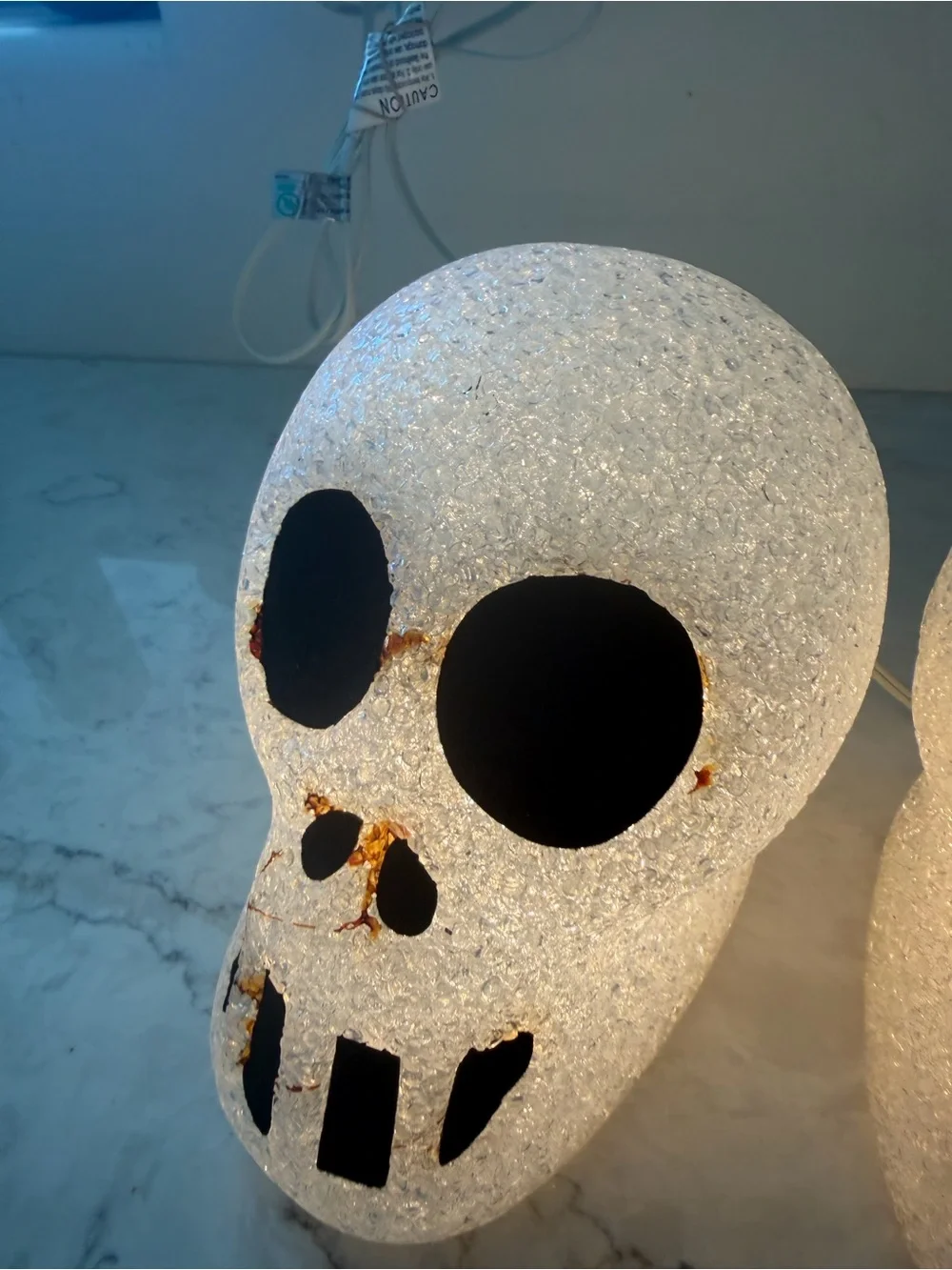 Vintage 1970s Melted Plastic Popcorn Light-Up Skulls - Set of 2
